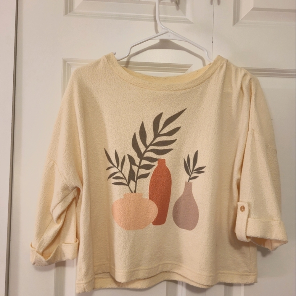 Women's plant print cropped shirt, Size S